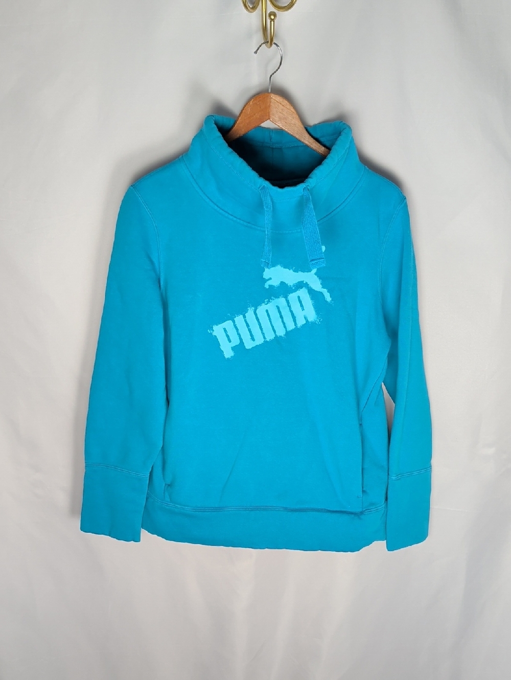 PUMA Women’s Blue Cowl Neck Fleece Sweatshirt - Graphic Logo - Size M